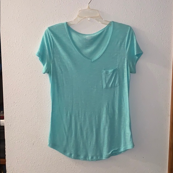 🌟Turquoise v-neck short sleeve top - Picture 1 of 7